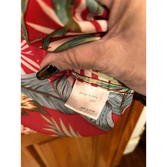 Design In Italy Luxury Mens XL Hawaiian Camp Shirt Green Red Palm Tree Floral - Picture 3 of 6